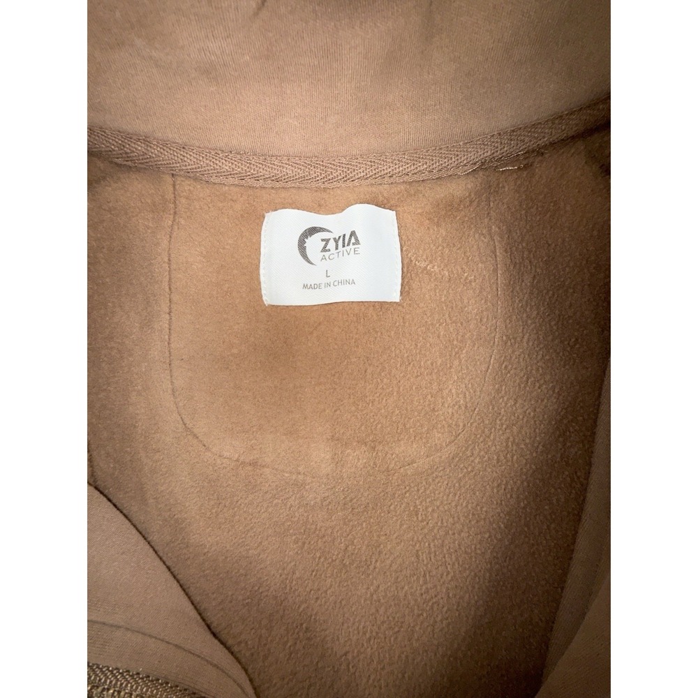 ZYIA Active Womens Large Taupe Brown Full Zip Hoodie Jacket Fleece Ribbed - Picture 7 of 10
